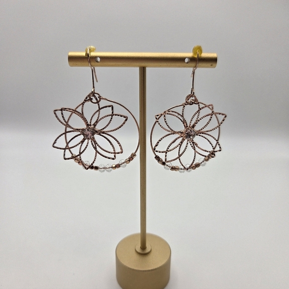 adornia Jewelry - Adornia Rose Gold Wire Flower Circle Rhinestone Crystal Beads Dangle Earrings